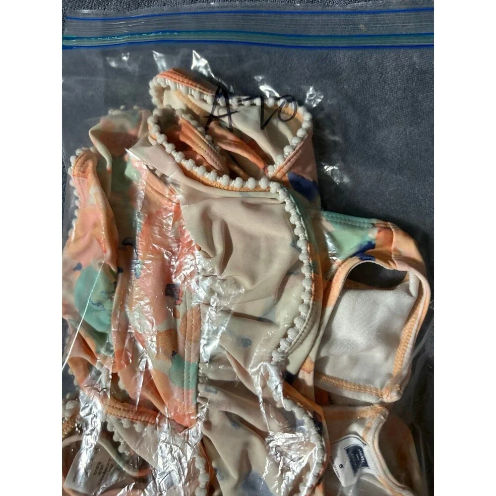 Janie and Jack Girls size 5 5t swim bikini suit 2 pc orange floral watercolor